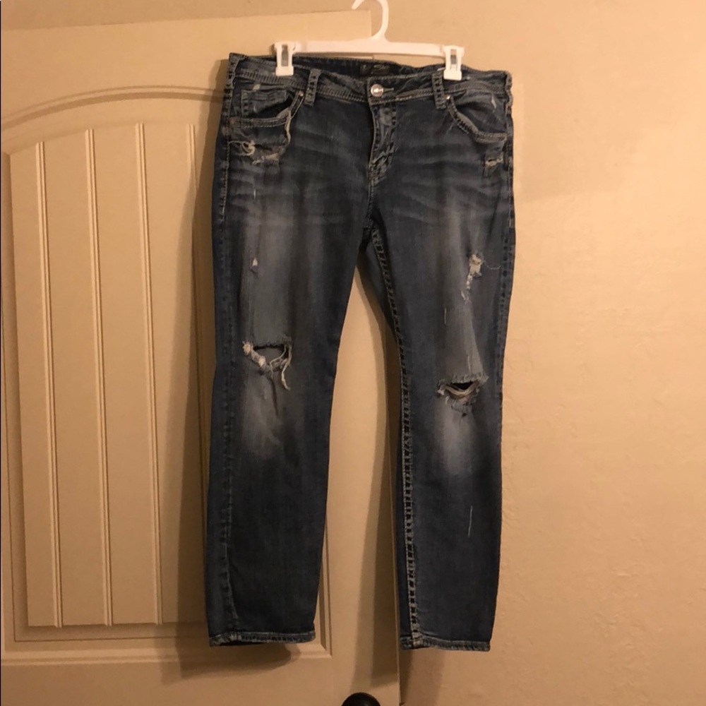 Silver Branded Boyfriend Capris
